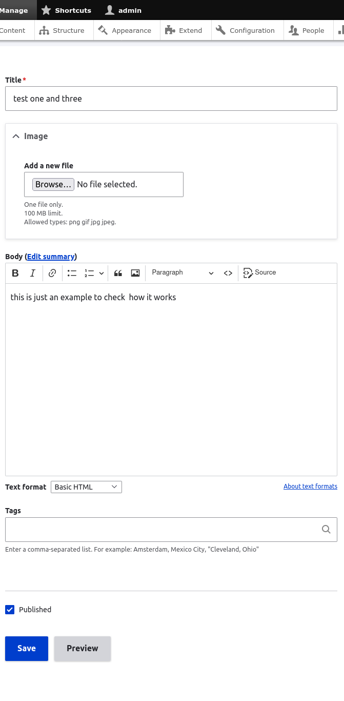 Node creation form