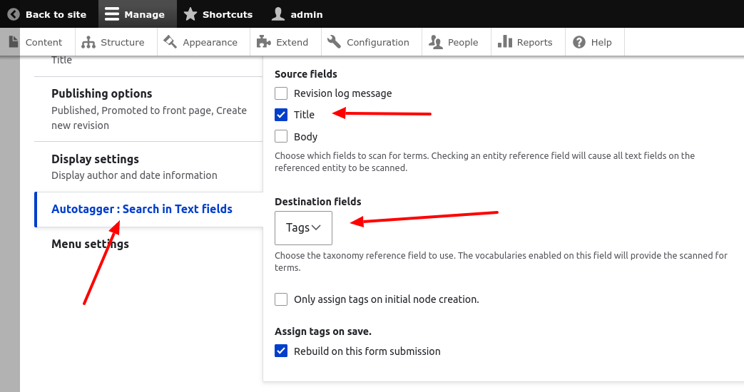 Edit content type settings