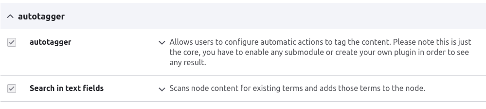 screenshot of the two modules to enable