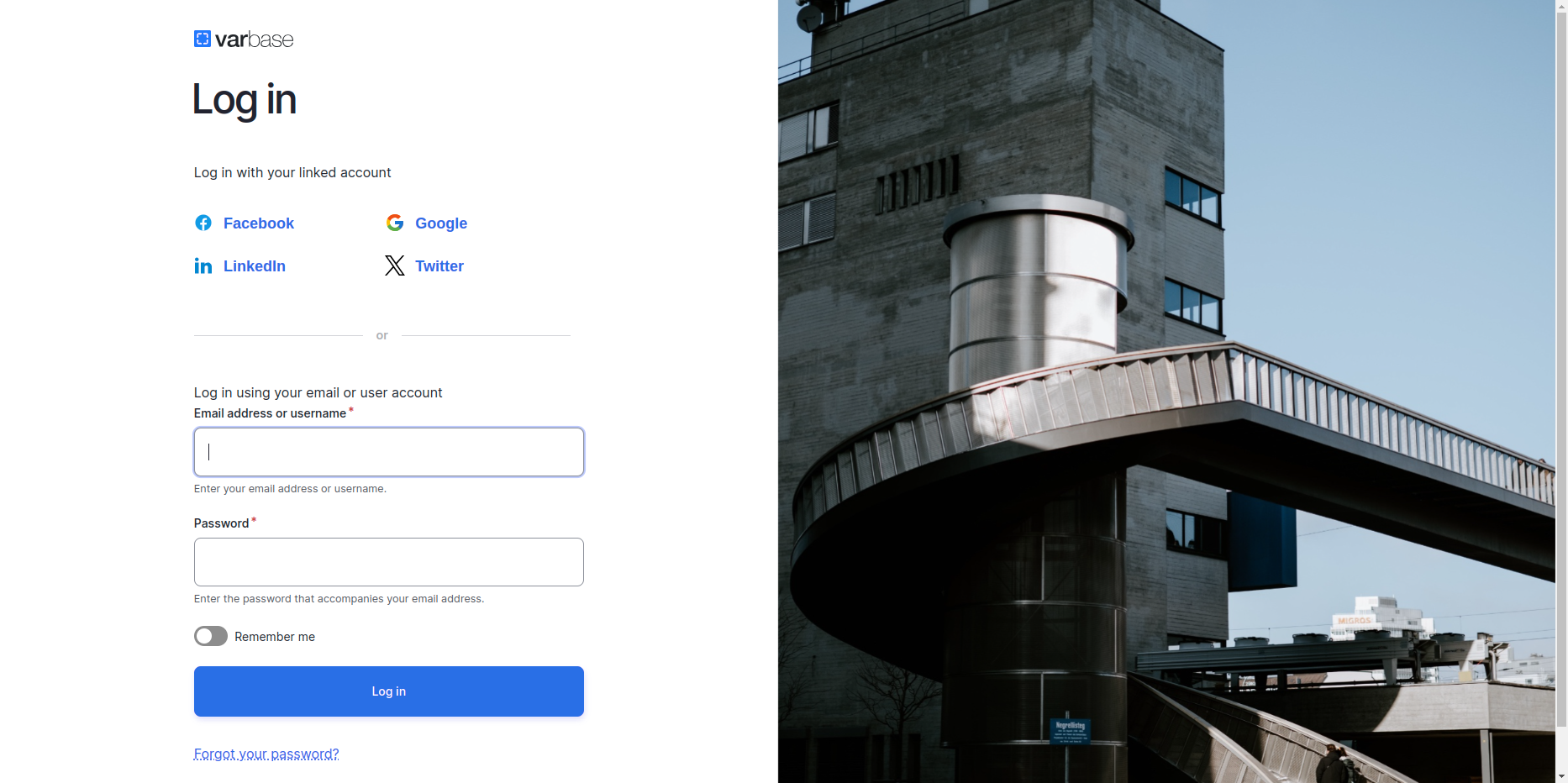Varbase login - standard screen size