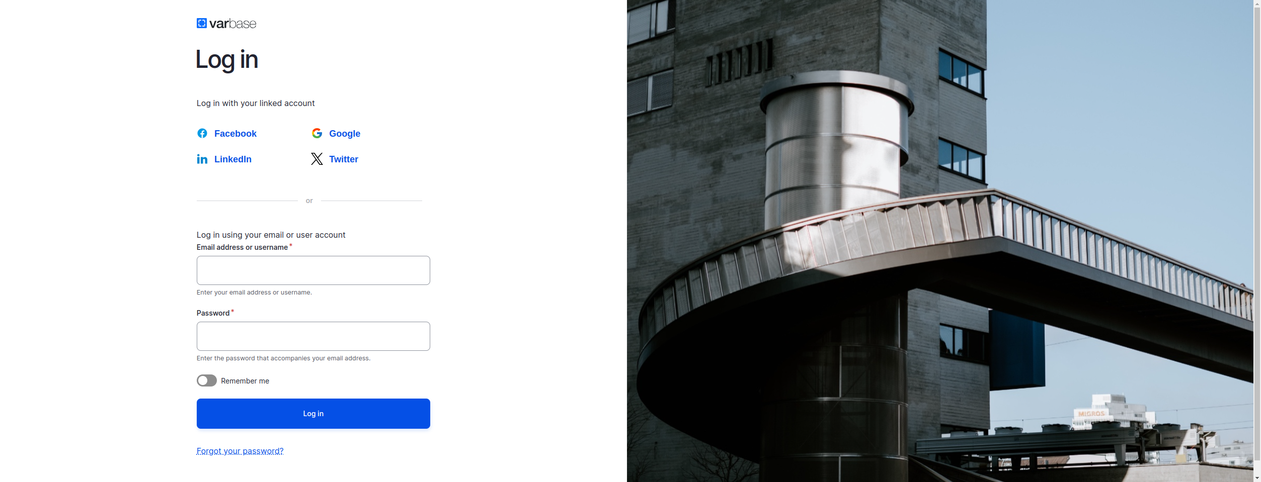 Varbase login - ultrawide screen size