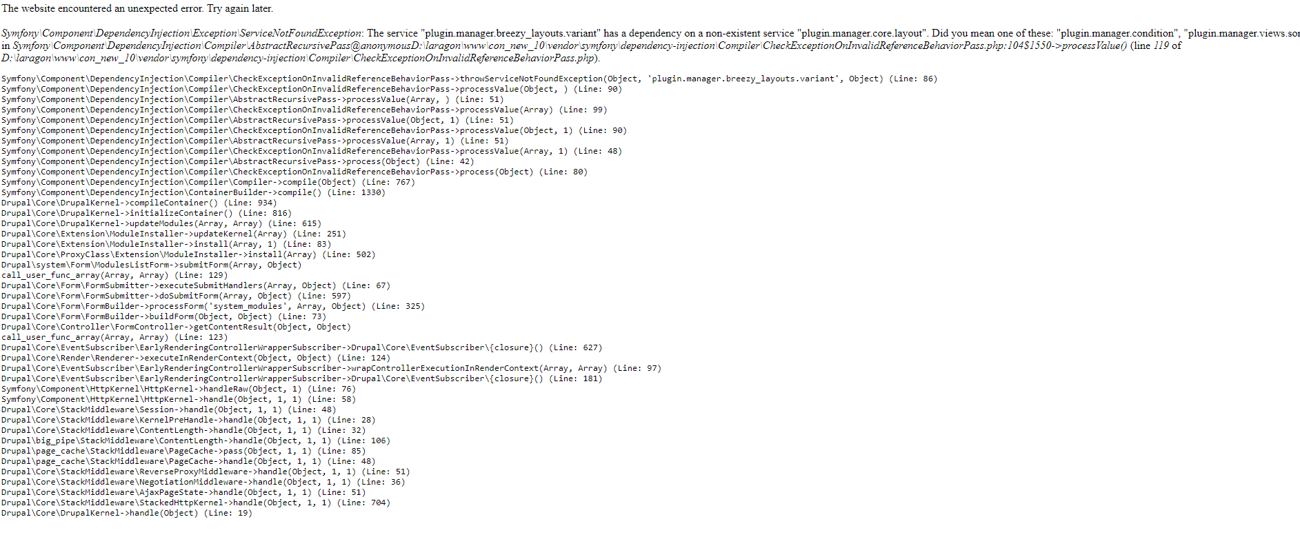 Symfony\component\dependencyinjection\exception 