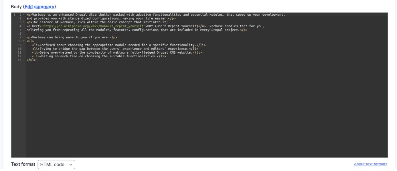 When HTML code text format been used.