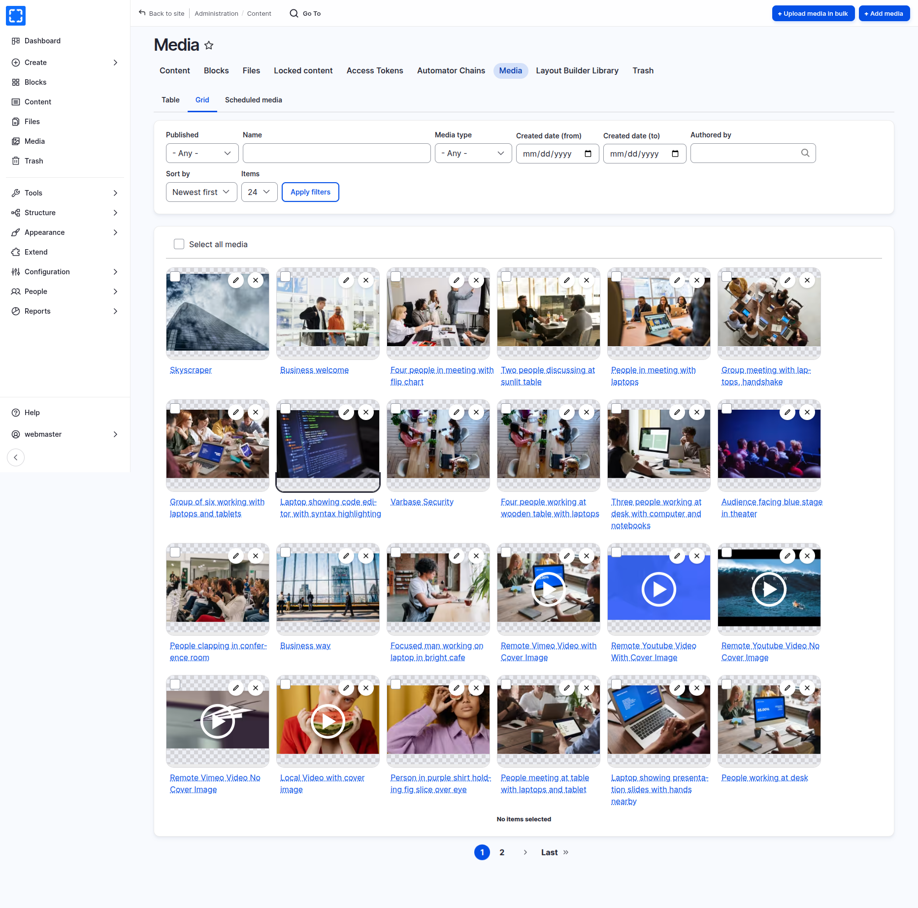 Media Library Grid view page 1