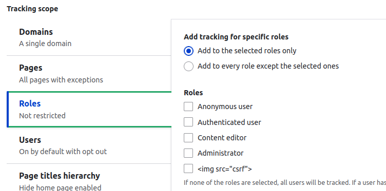Role selection without patch. Role labels containing HTML are escaped.