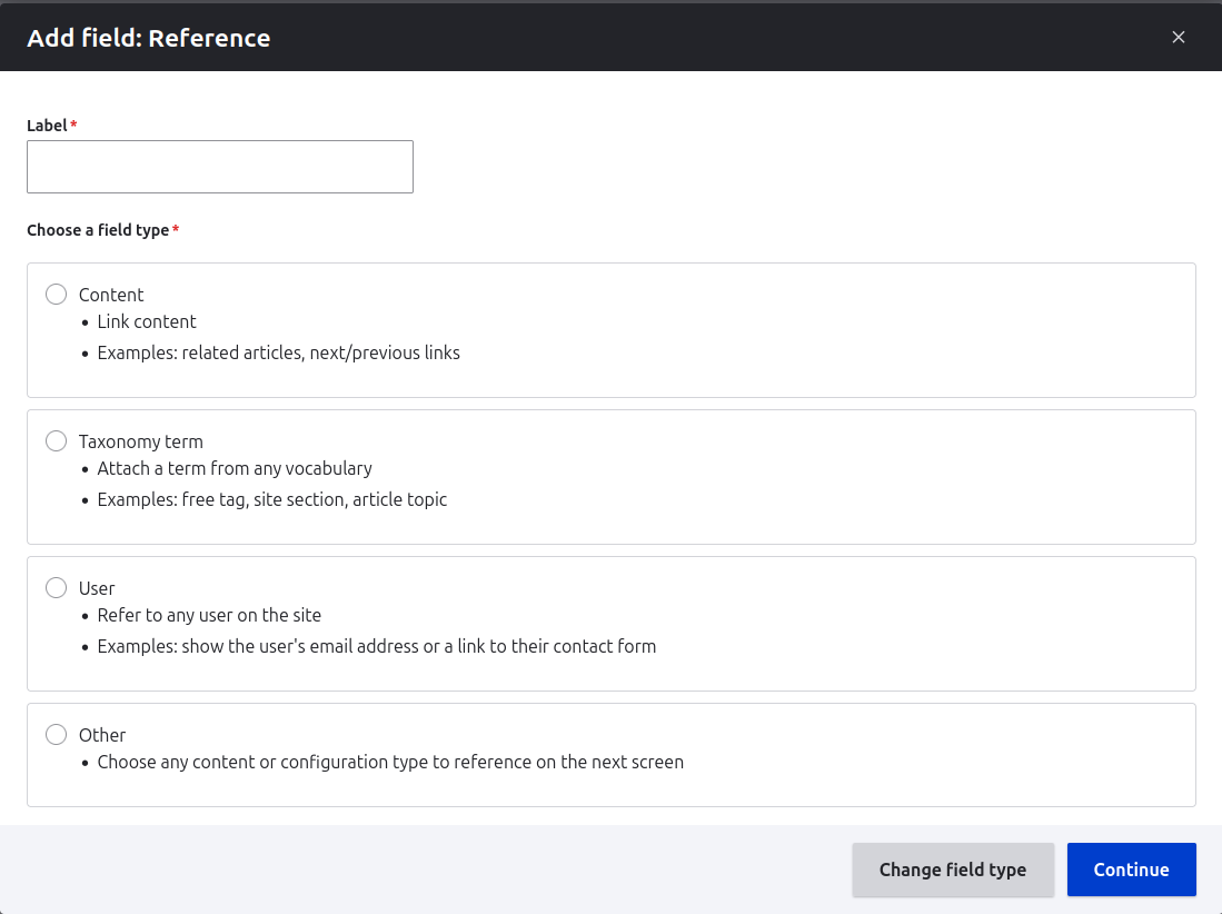 Reference" modal window, showing the new descriptive text
