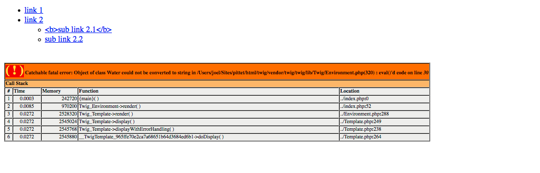 Page link sub. Object of class STDCLASS could not be converted to String.