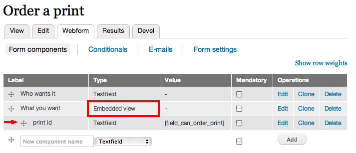 print a drupal webform