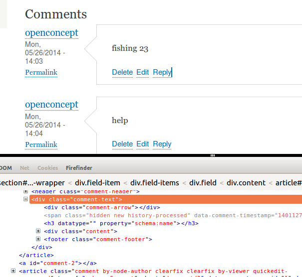 Screenshot with firebug