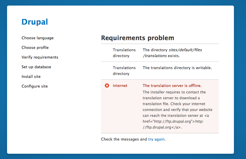 Translation server offline error message
