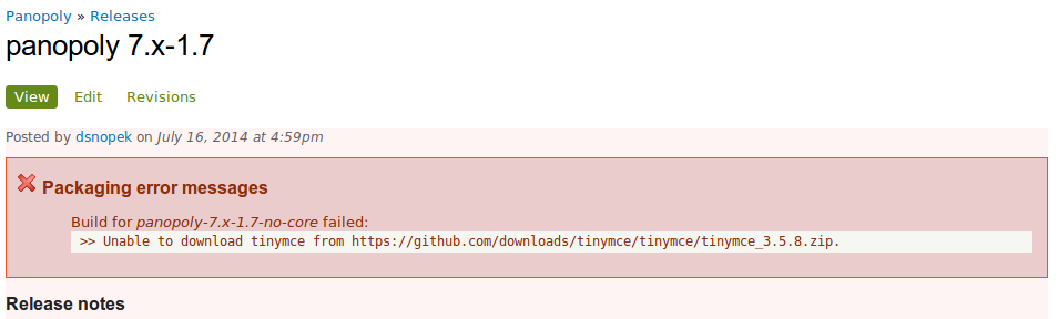 'wget' used by packager has trouble downloading certain files from GitHub (like TinyMCE)