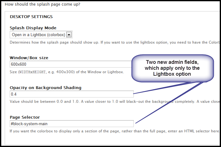 new admin options (only for Lightbox display)