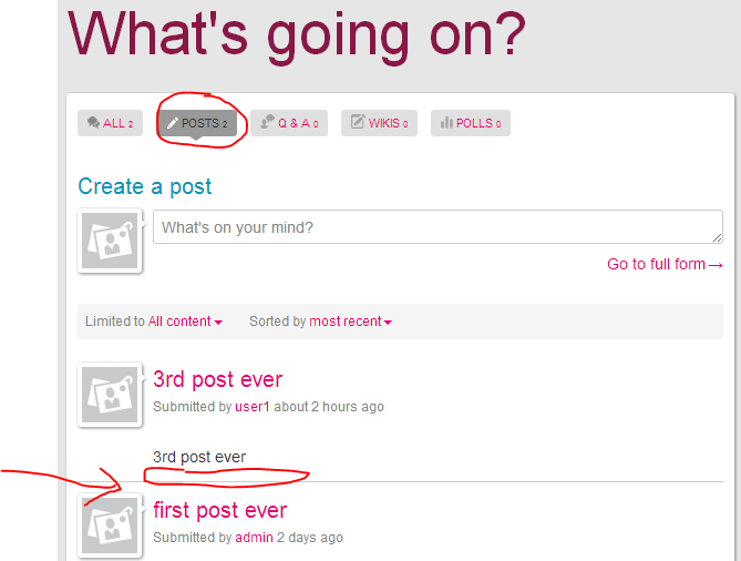 screenshot missing extra links under POSTS tab