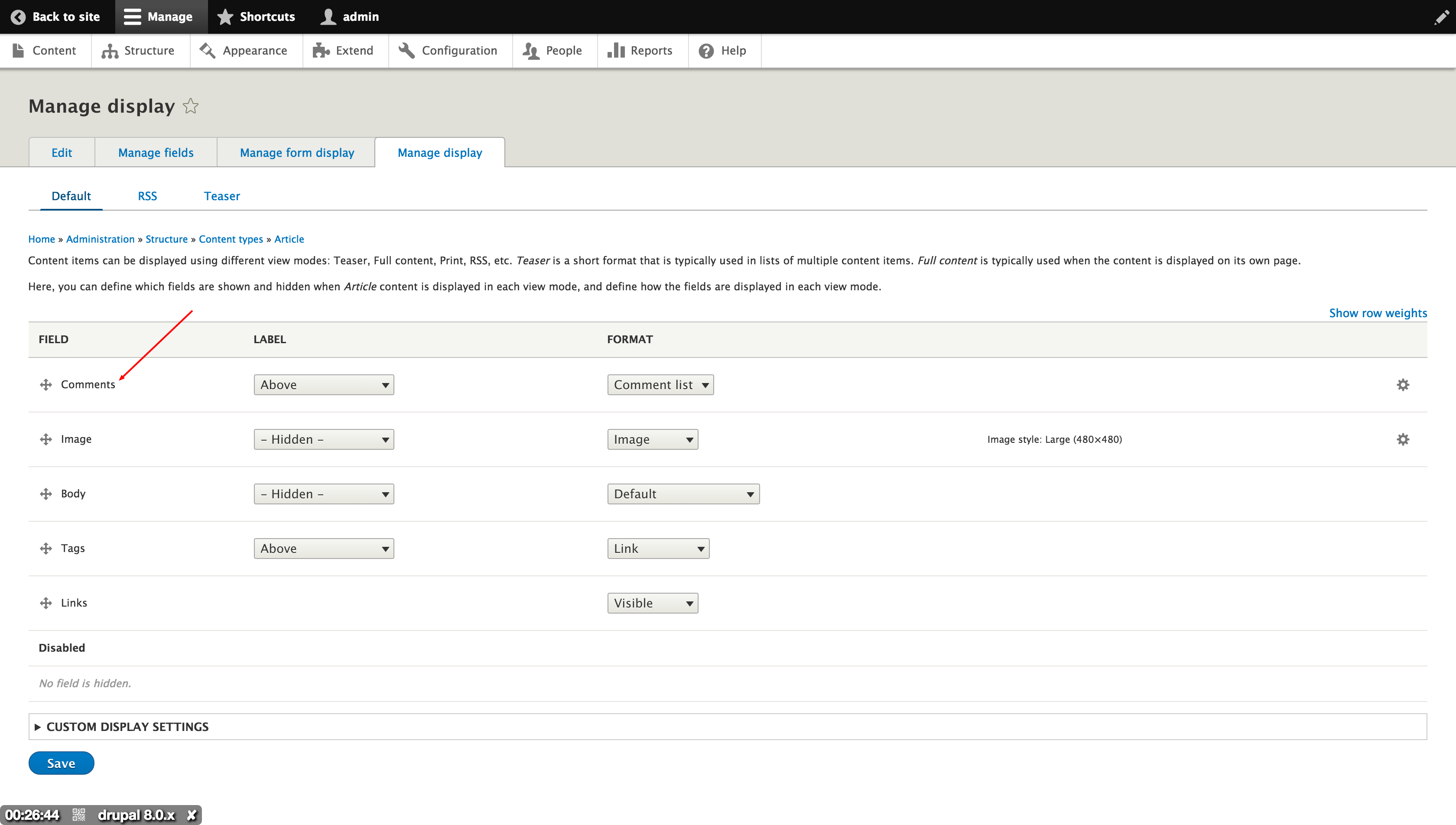 Comment field displayed last regardless of assigned weight [#2455211 ...