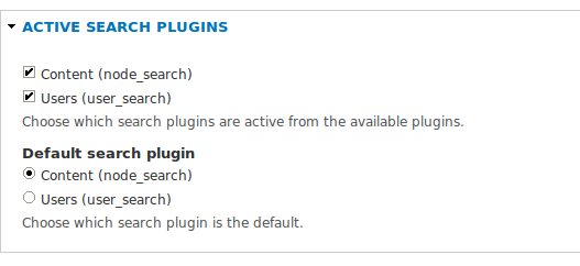 screen shot of Search Settings page, plugins section