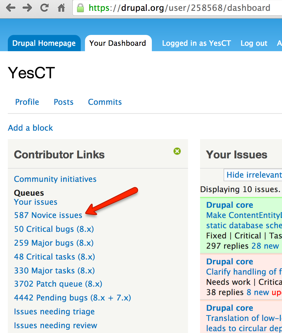 screenshot showing block and novice link