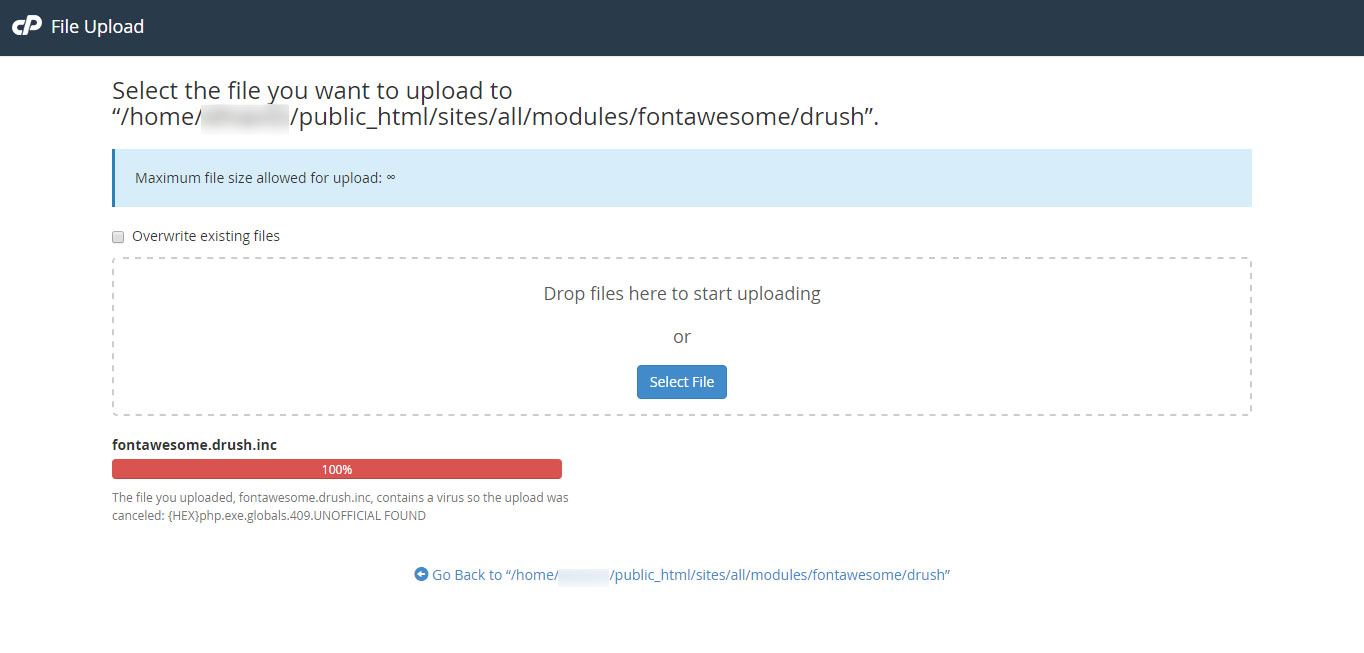 fontawesome.drush.inc, contains a virus so the upload was canceled ...