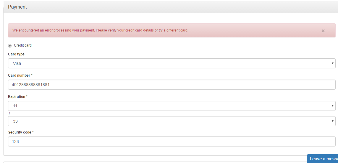 Processing error перевод. An Error processing the payment.