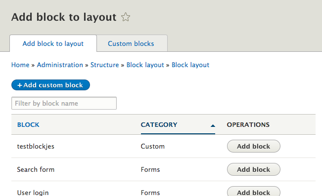 Add custom block goes on top of the list of existing blocks
