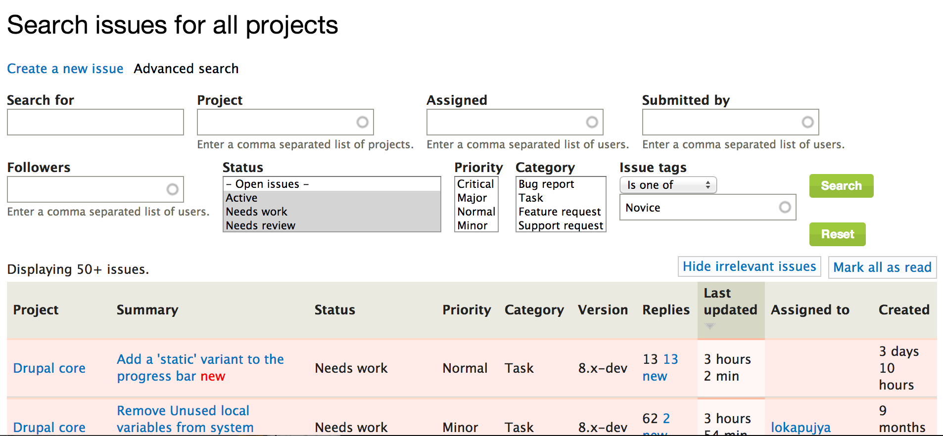 screenshot of the advanced search