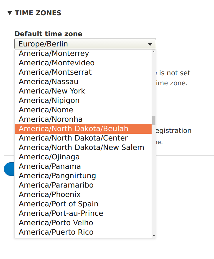 The timezone selector before the patch