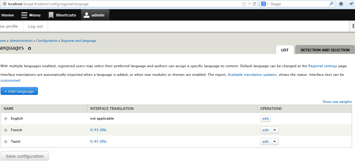 language list page