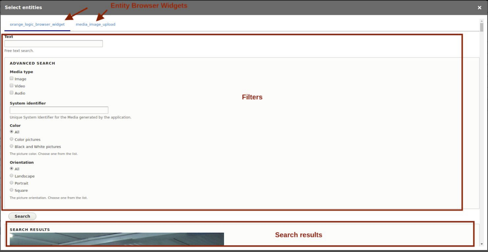 screenshot Module used with Entity Browser