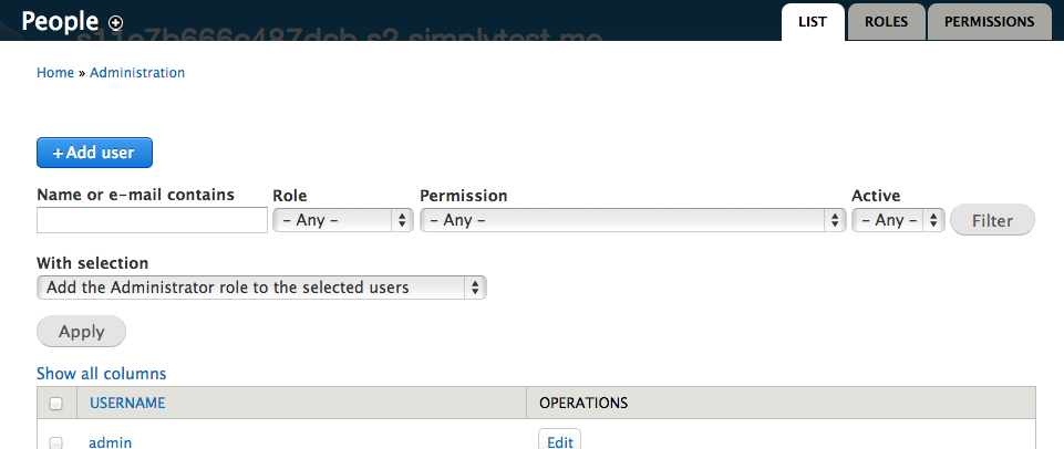 screenshot of the admin/people form
