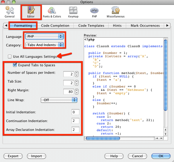 NetBeans tabs and indents
