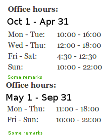 Seasonal Opening Hours 2