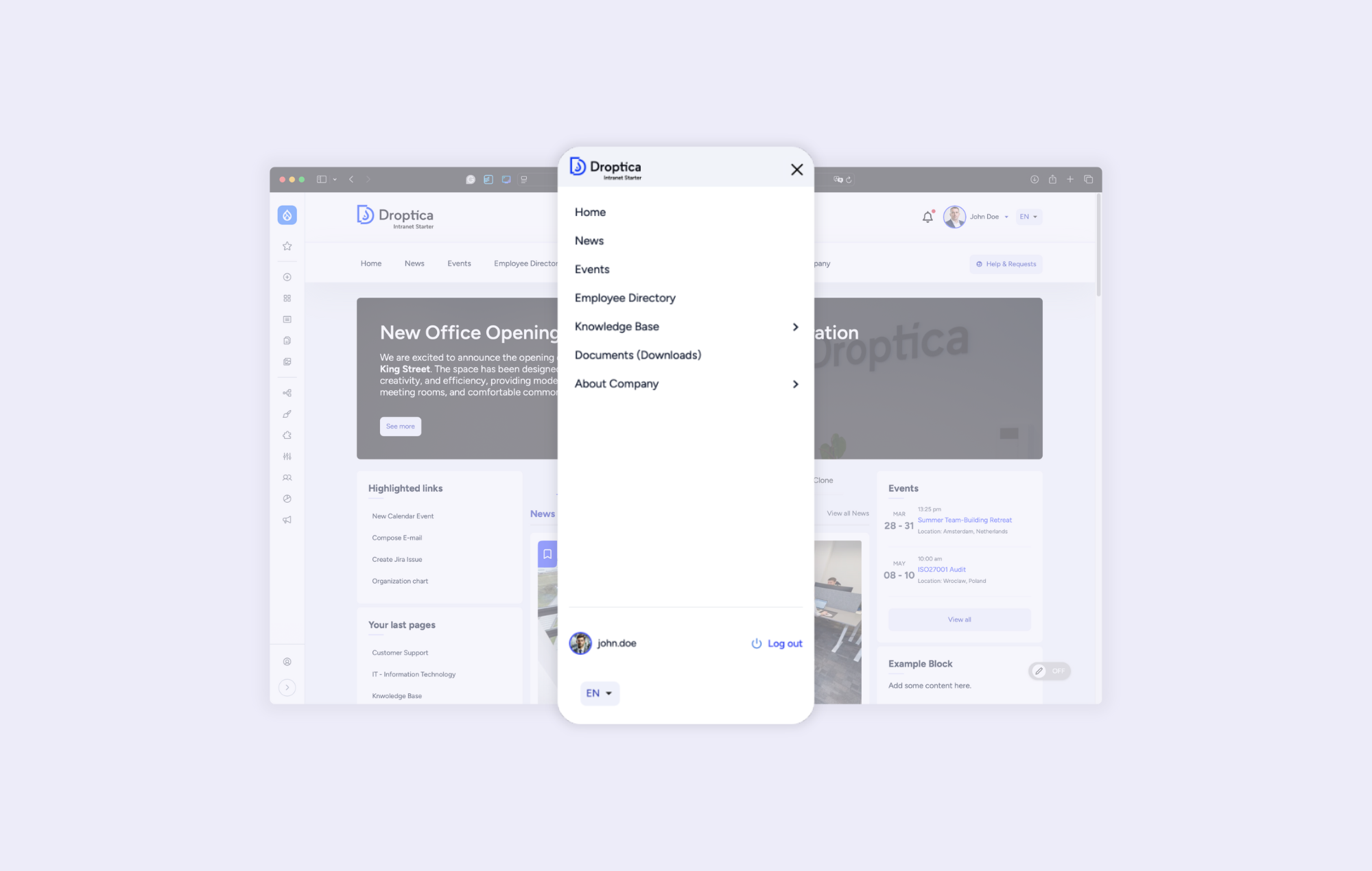 Open Intranet on desktop and mobile