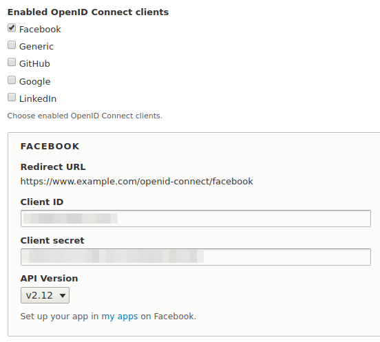 OpenID Connect Facebook client settings