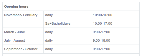 Seasonal Opening hours