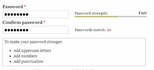 Password strength test screenshot