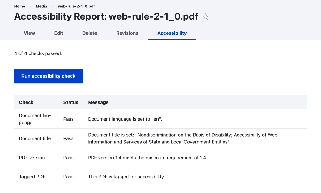 Checks PDFs for four common accessibility issues.
