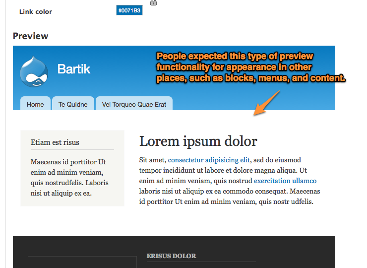 Participants liked the Color module preview, but expected to see it everywhere and were disappointed when they did not.