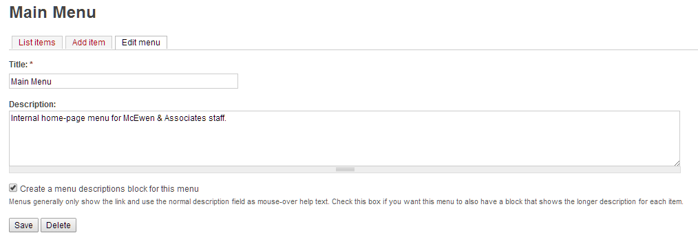 Menu Descriptions | Drupal.org