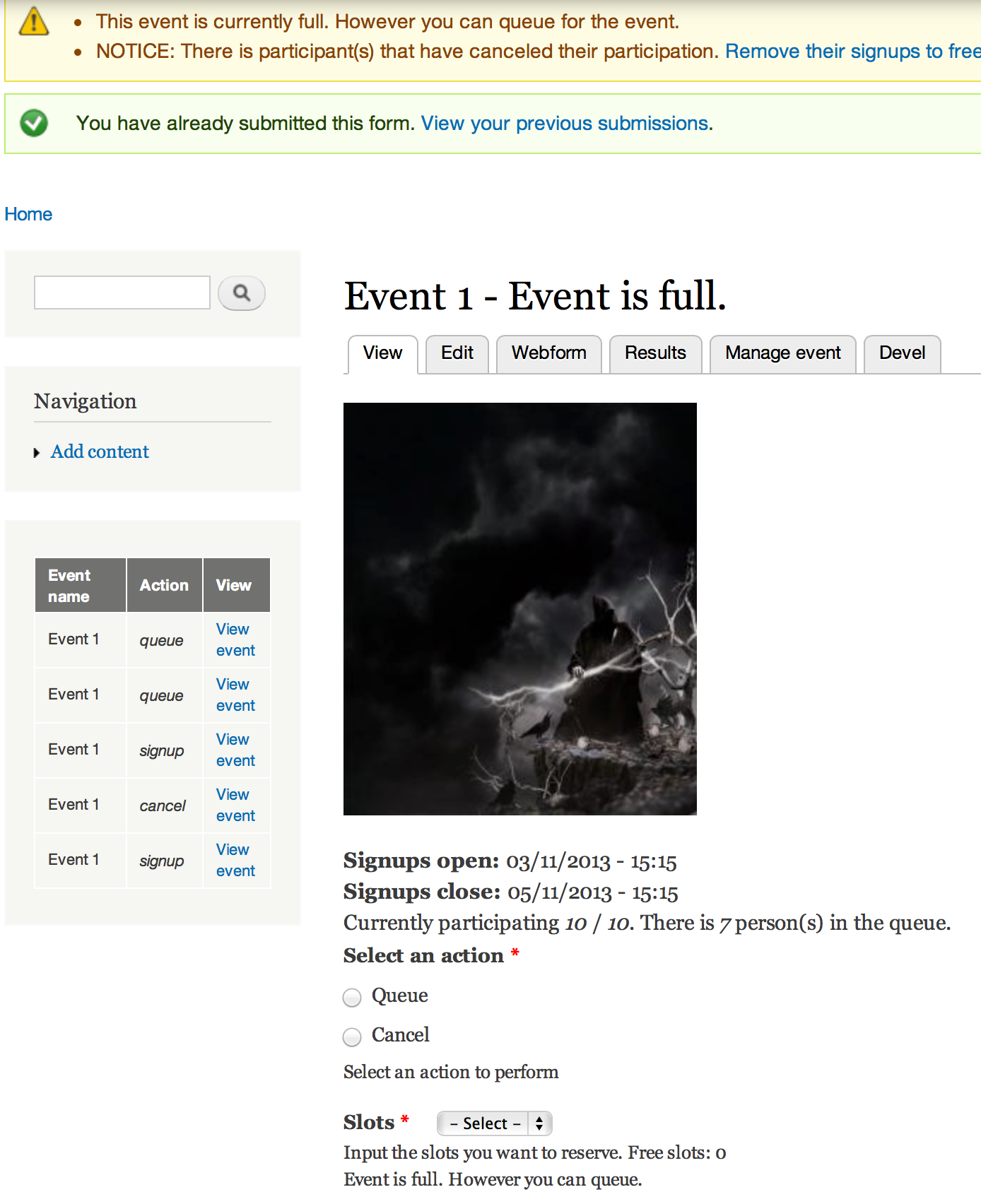 drupal webform event