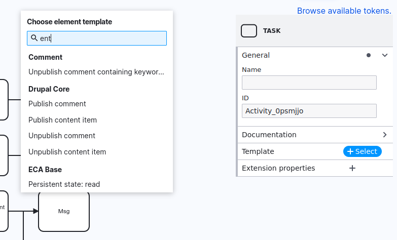 Action selector when adding a new task