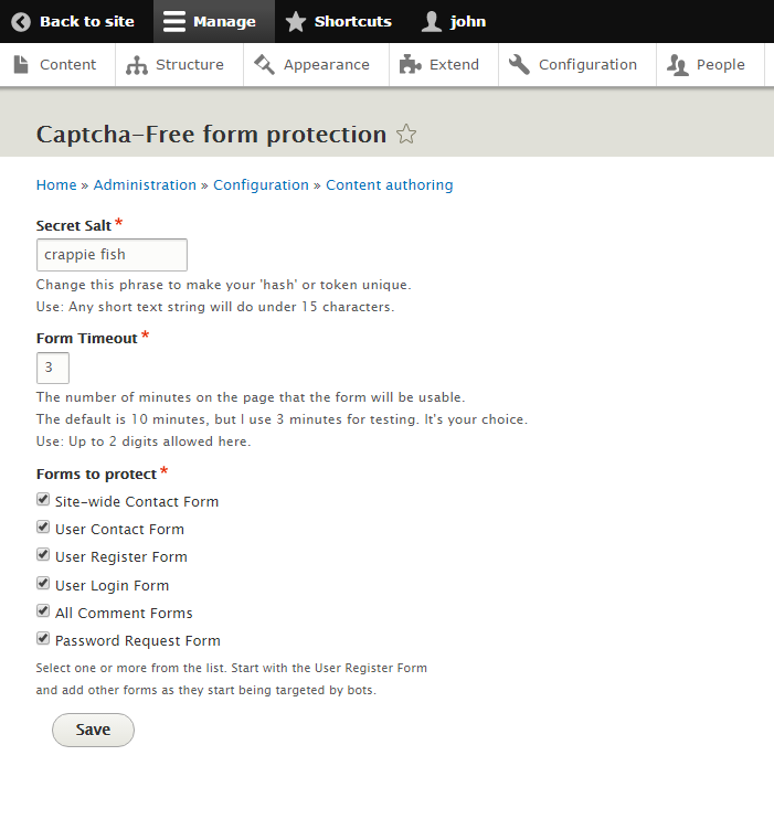 Captcha Free Form Protection Drupal Org - drupal admin for captcha free