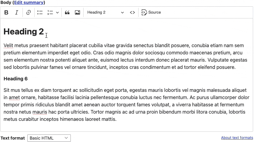 Ckeditor heading size in action