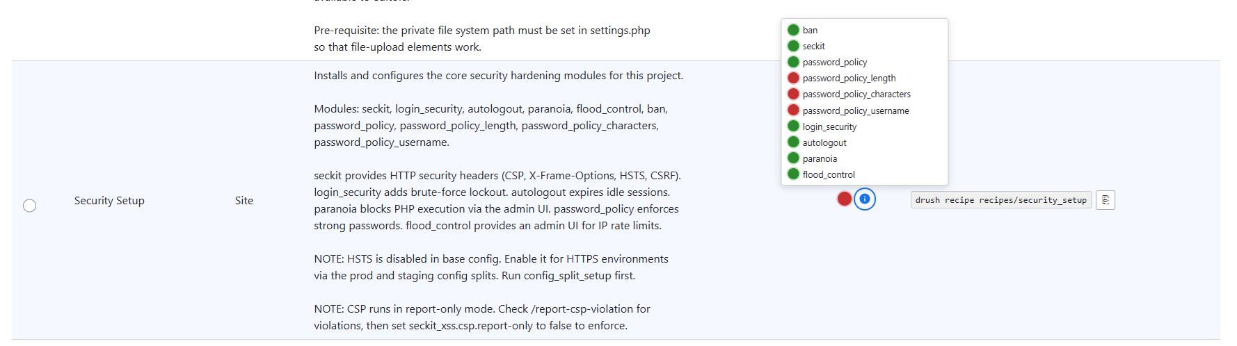 UI of recipes manager module