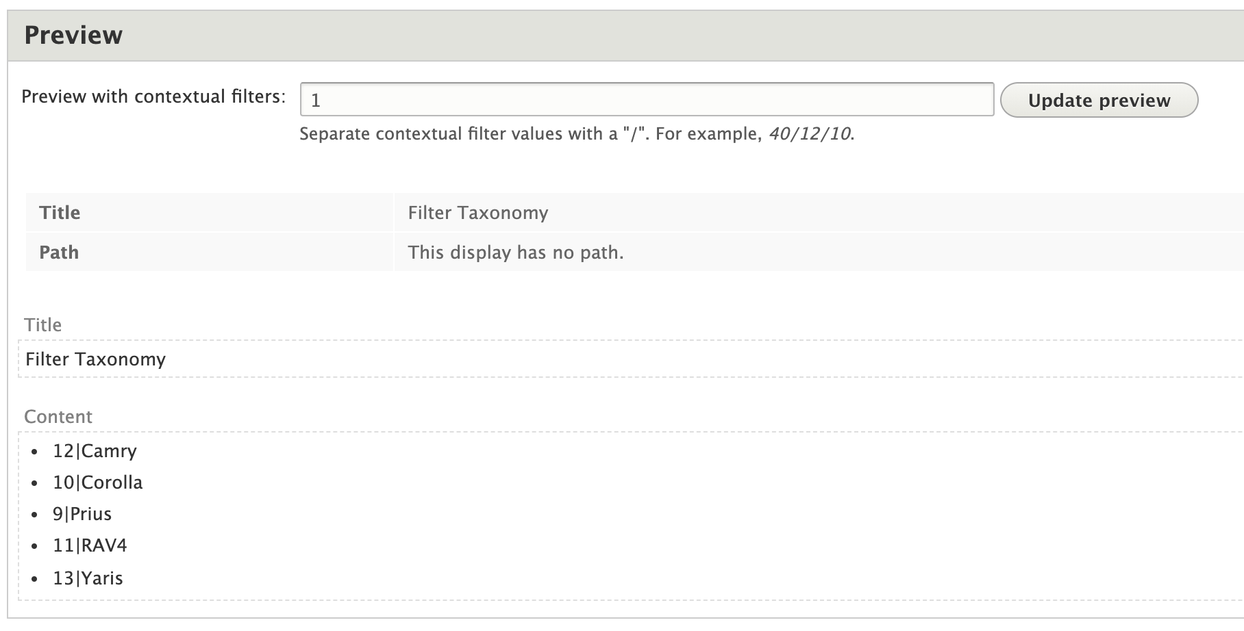 View working by sorting out terms based on contextual filter