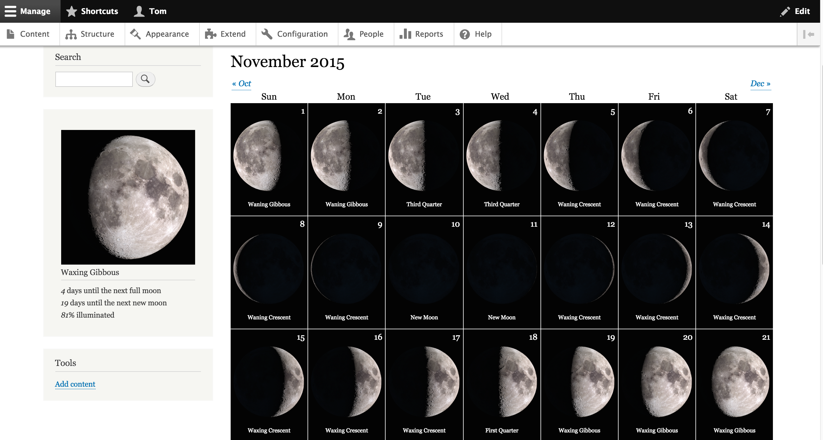 Moon Cycle With Days