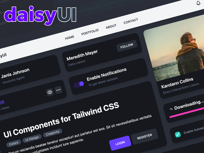 Daisyui. Tailwind CSS components. Tailwind Instagram Post component.