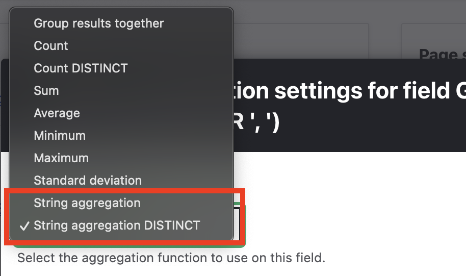 Views String Aggregation field settings