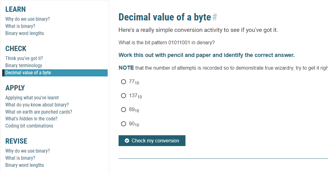 Screenshot showing the page after using a second-level navigation link