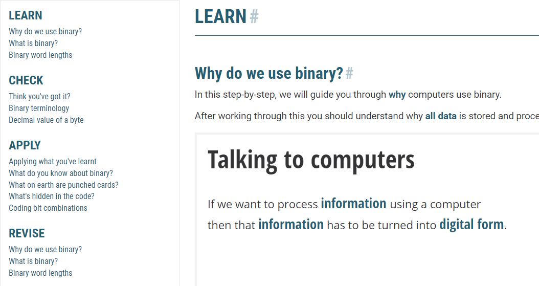 Screenshot showing initial page load with ToC block on the left