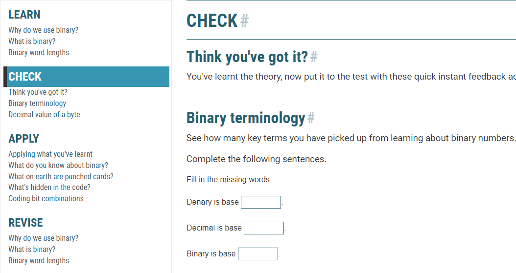 Screenshot showing the page after using a top-level navigation link