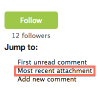 The top right section of an issue page with the 'Most recent attachment' link highlighted.